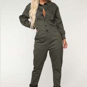 Fashion Nova Olive Utility Jumpsuit